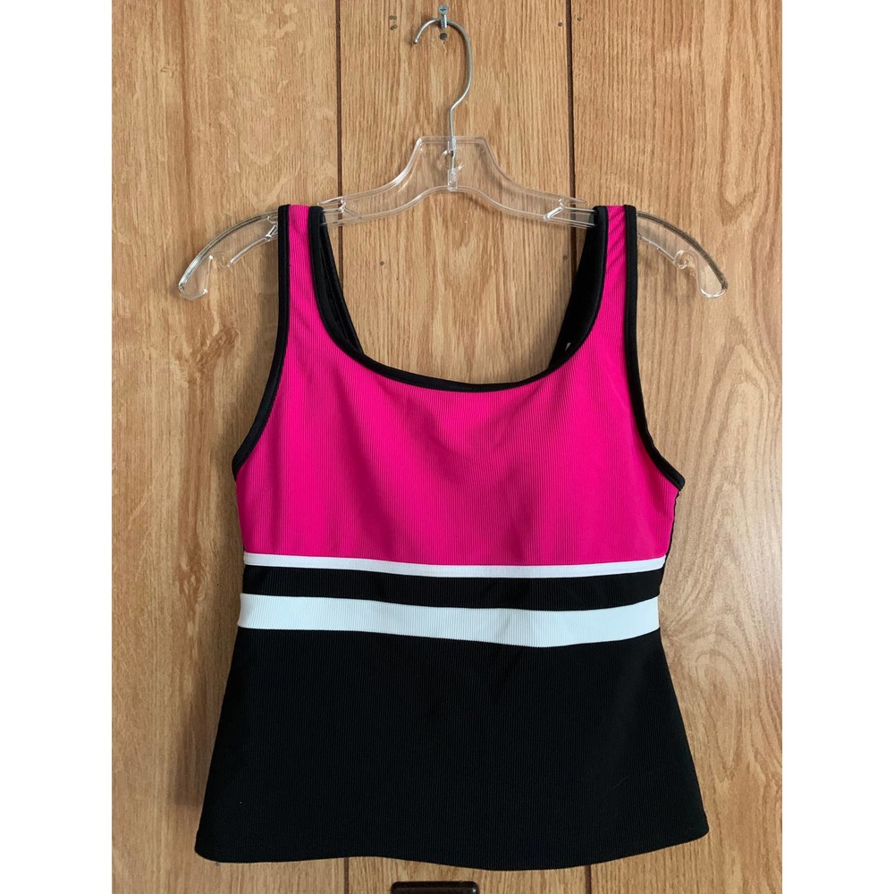 LL Bean pink Colorblock running swim top tankini size 10